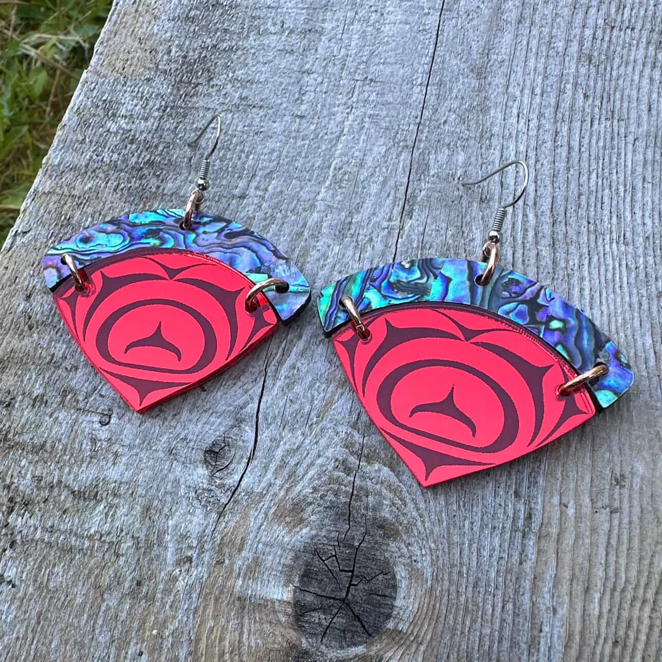 Abalone Haida Watermelon Heart Earrings
