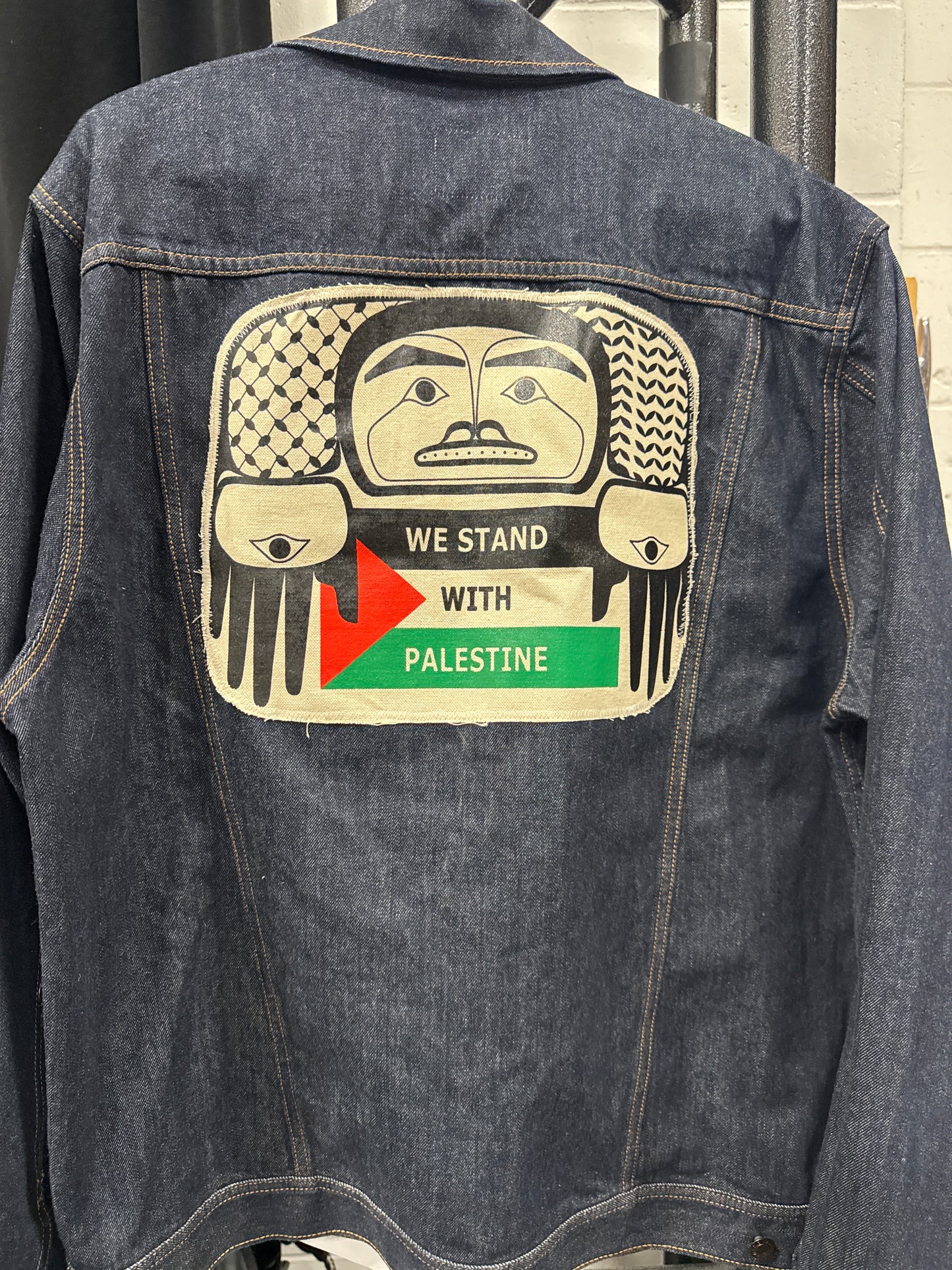 Upcycled Jean Jacket - We Stand with Palestine