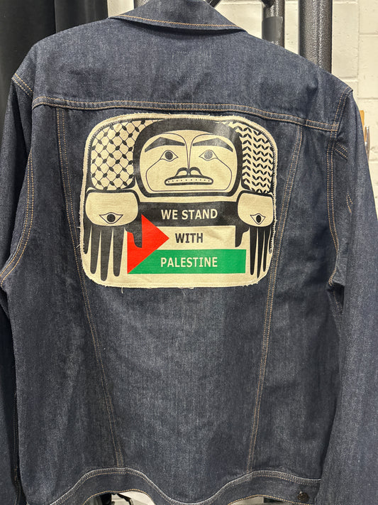 Upcycled Jean Jacket - We Stand with Palestine