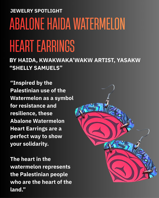 Abalone Haida Watermelon Heart Earrings