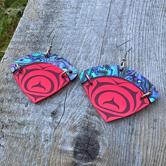 Abalone Haida Watermelon Heart Earrings