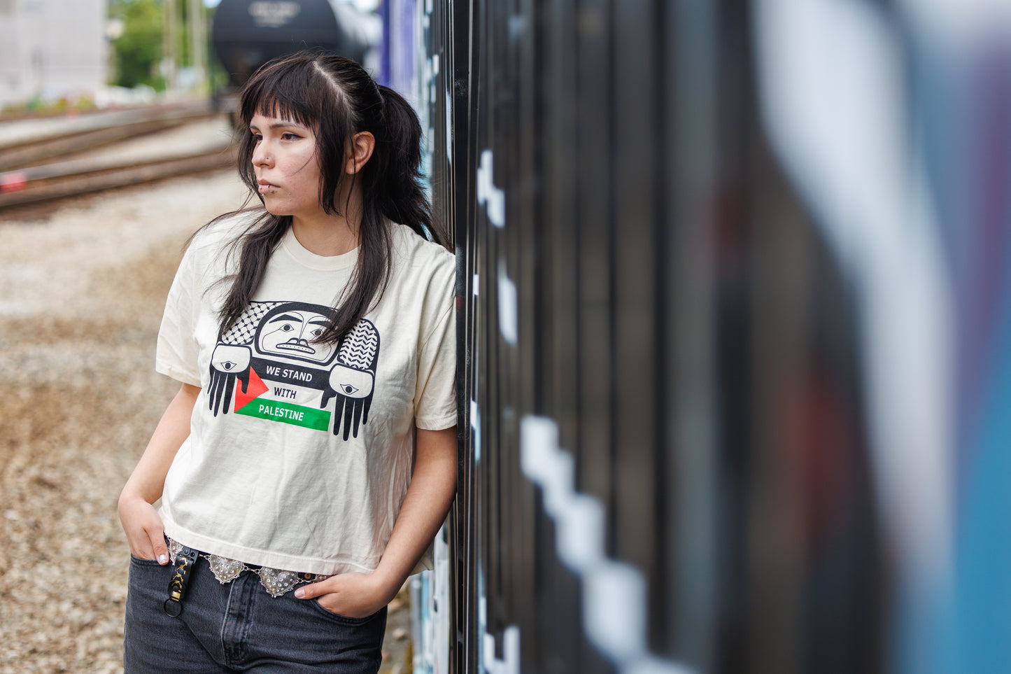 We Stand with Palestine Boxy Crop Tee -- IVORY
