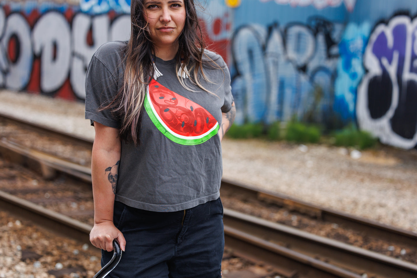 Watermelon Boxy Crop Tee -- GREY