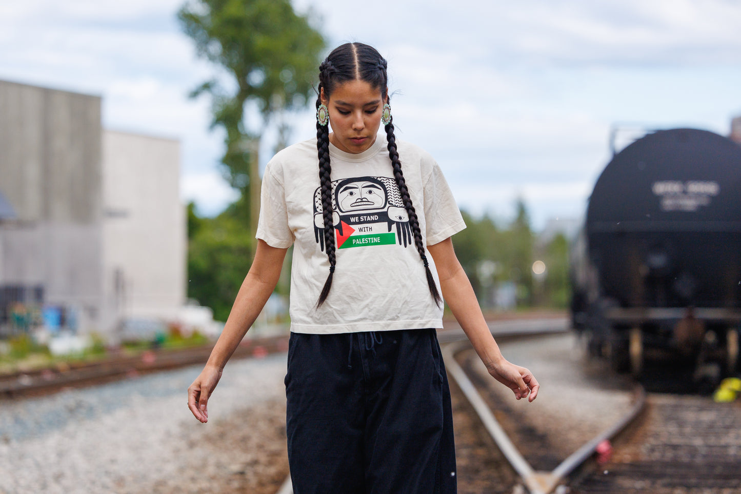 We Stand with Palestine Boxy Crop Tee -- IVORY